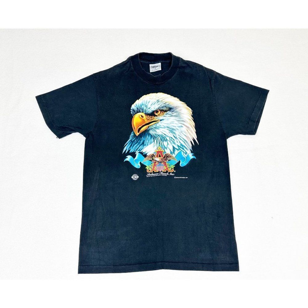 Vintage 1991 Anheuser Busch Beer T-Shirt Large Black Eagle Single Stitch